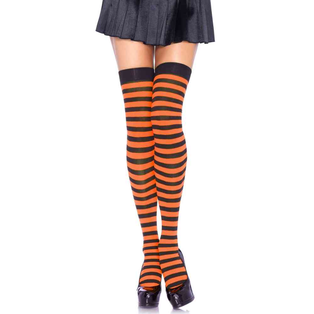 Leg Avenue - Striped Nylon Overknee kousen - Oranje/Zwart